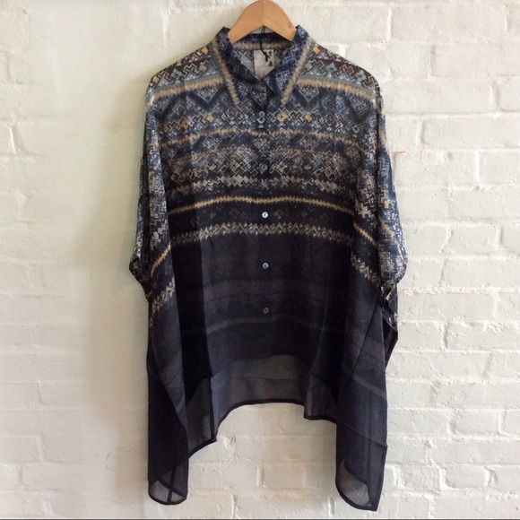 Da-Nang silk sheer high low button up patterned blouse - Picture 4 of 14